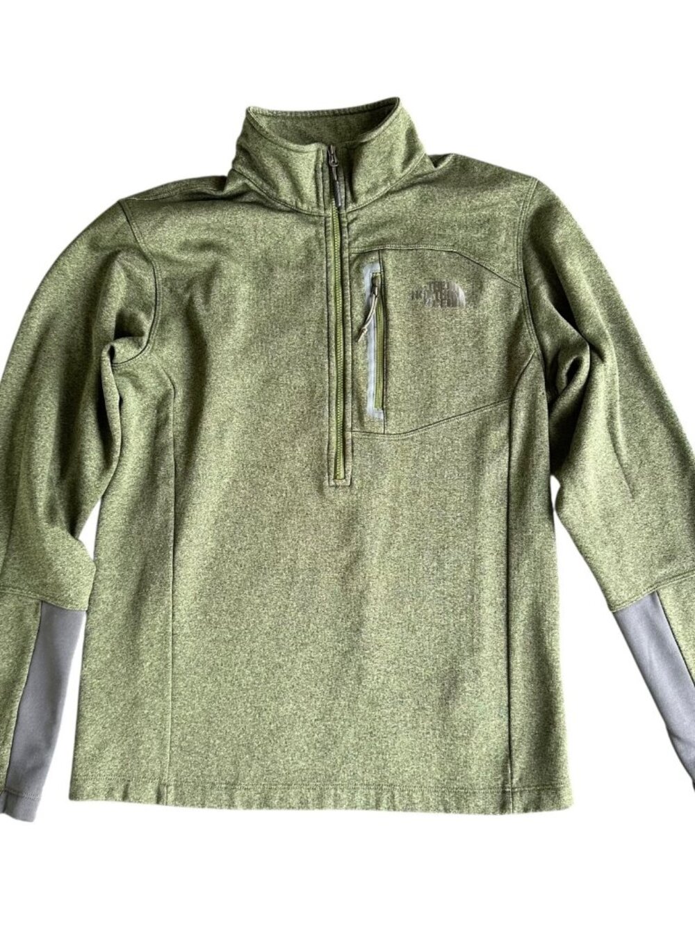 North Face Sweater Men Pullover Fleece Lined Green Half Zip Long Sleeve S small